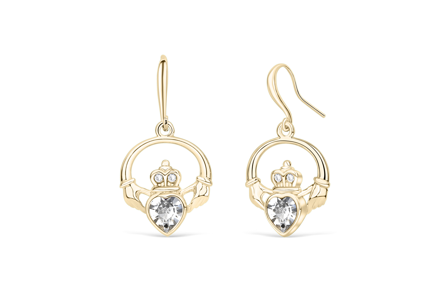 Claddagh Ring Earrings with Clear Crystal