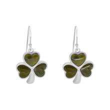 Load image into Gallery viewer, Connemara Marble Inlaid Shamrock Silver Earrings