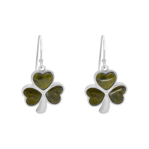 Connemara Marble Inlaid Shamrock Silver Earrings