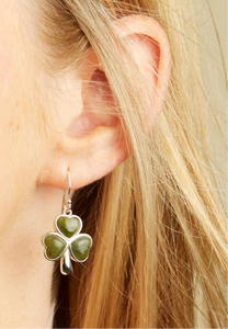 Connemara Marble Inlaid Shamrock Silver Earrings